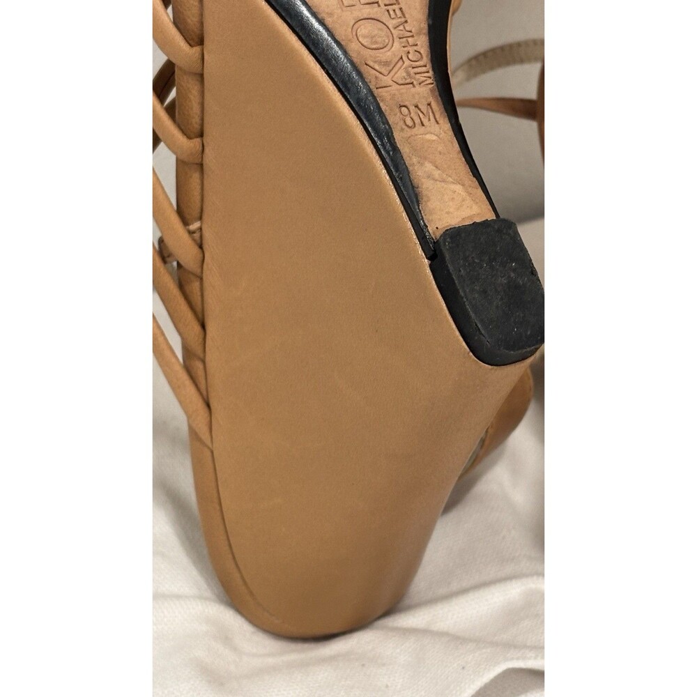 Michael Kors Wedge Sandals Size 8 Brown Leather Strappy Gold Accent Heels - Picture 11 of 11